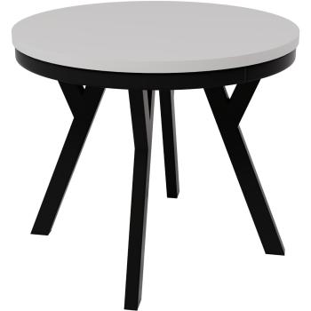 Kulatý stůl HAX 90cm rozkládací do 190cm bílý mat, černé nohy
