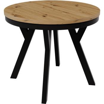 Kulatý stůl HAX 90cm rozkládací do 190cm dub artisan, černé nohy